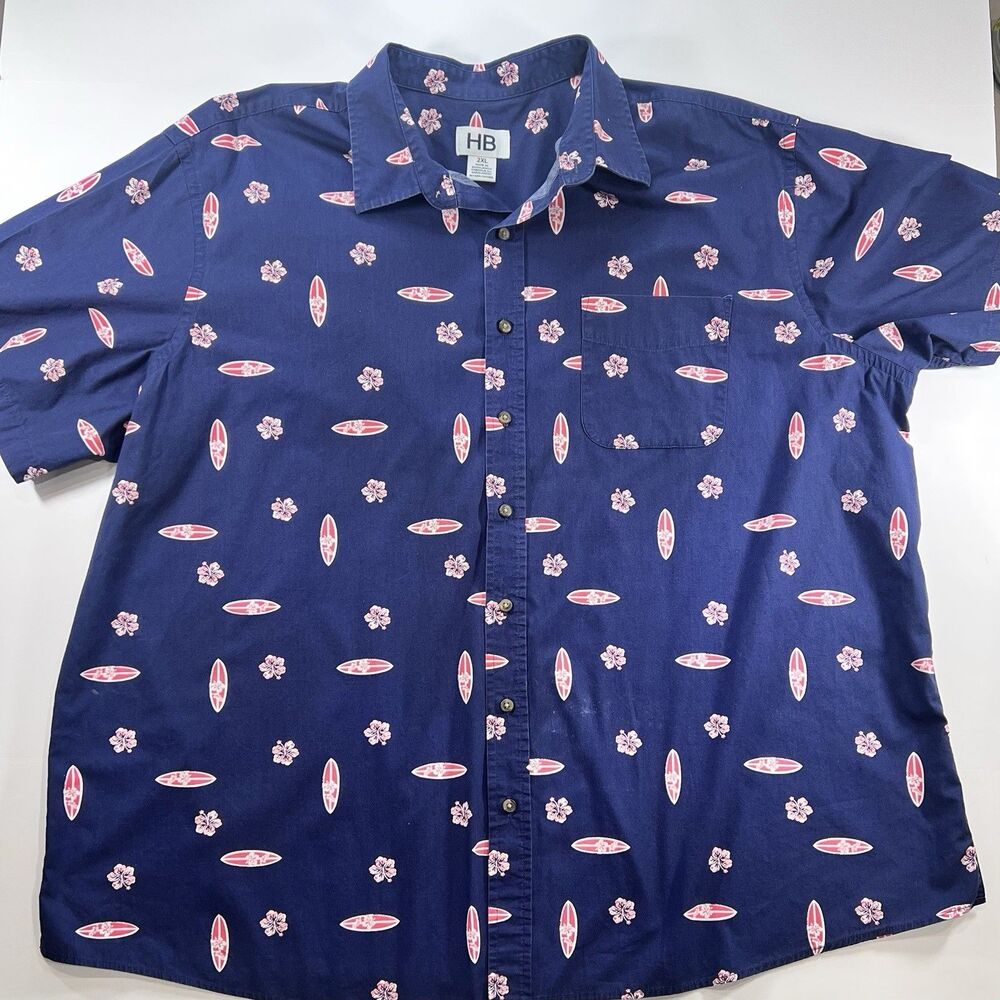 HB Harbor Bay-Mens Hawaiian Shirt-2XL  Big/Wide Blue W/ Surfboard All Over Print
